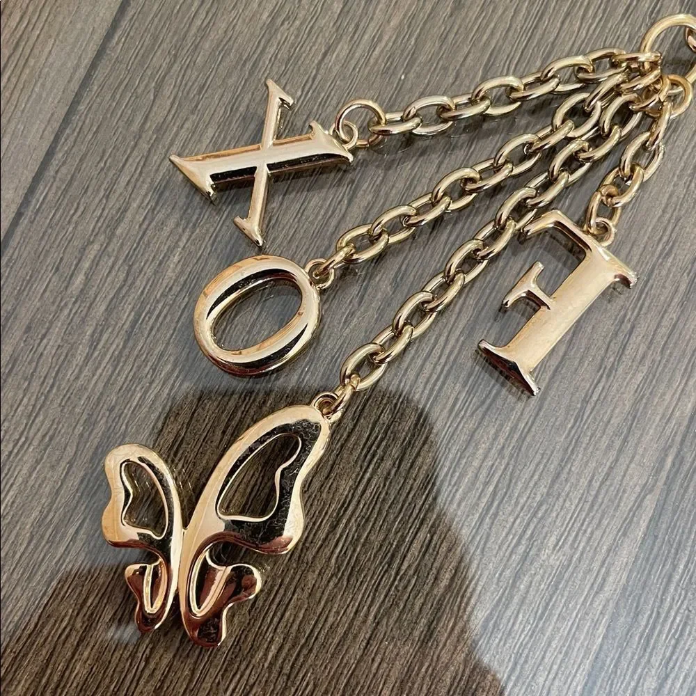 FOXER Gold-tone Fox Letter & Butterfly Keychain Bag Charm